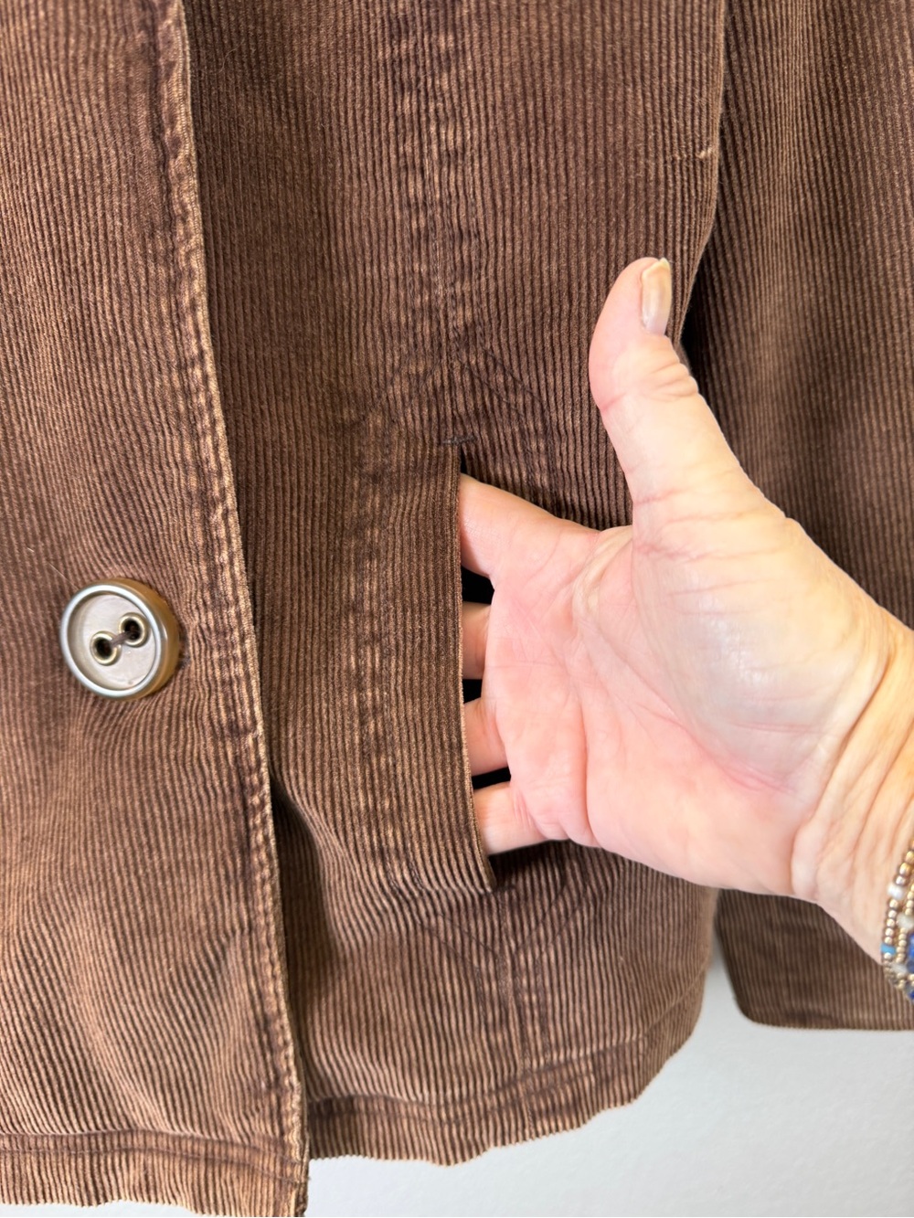 Esprit Brown Corduroy Double-Breasted Pea Coat - Picture 2 of 16
